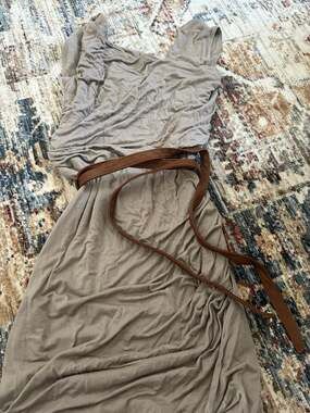 bebe Women's Draped Gray Dress with Brown Belt Size L